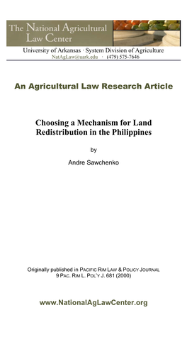 Choosing a Mechanism for Land Redistribution in the Philippines