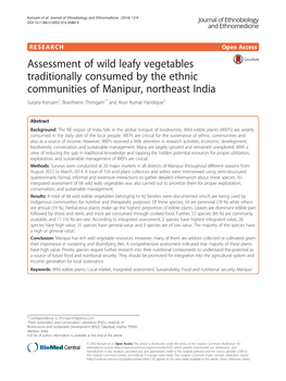 Assessment of Wild Leafy Vegetables Traditionally Consumed by the Ethnic
