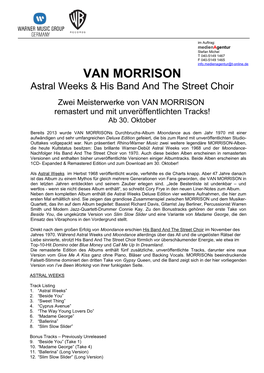 VAN MORRISON Astral Weeks & His Band and the Street Choir Zwei Meisterwerke Von VAN MORRISON Remastert Und Mit Unveröffentlichten Tracks! Ab 30