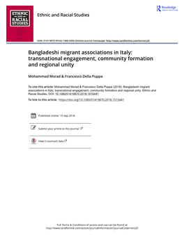 Bangladeshi Migrant Associations in Italy: Transnational Engagement, Community Formation and Regional Unity