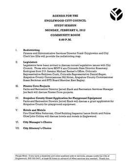 Agenda for the Englewood City Council Study Session Monday, February 6, 2012 Community Room 6:00 P.M