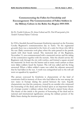 Commemorating the Fallen for Friendship and Encouragement: the Commemoration of Fallen Soldiers in the Military Culture in the Baltic Sea Region 1919-1939