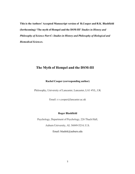 The Myth of Hempel and the DSM-III’ Studies in History And