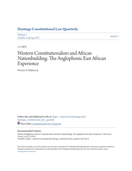 Western Constitutionalism and African Nationbuilding: the Anglophonic East African Experience Fletcher N