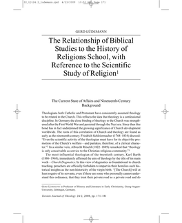 The Relationship of Biblical Studies to the History of Religions School, with Reference to the Scientific Study of Religion1