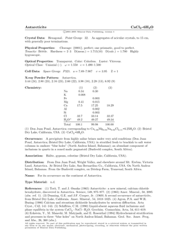 Antarcticite Cacl2 • 6H2O C 2001-2005 Mineral Data Publishing, Version 1