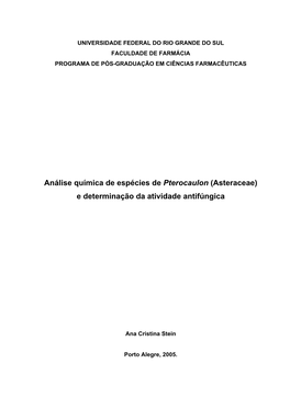 Asteraceae) E Determinação Da Atividade Antifúngica