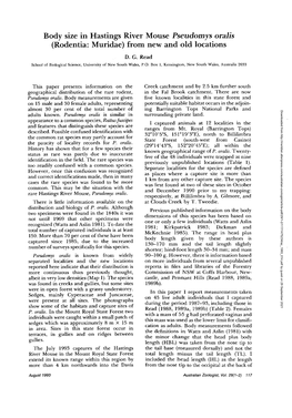 Body Size in Hastings River Mouse Pseudomys Oralis (Rodentia: Muridae) from New and Old Locations