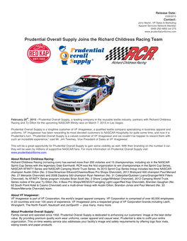Prudential Overall Supply Joins the Richard Childress Racing Team