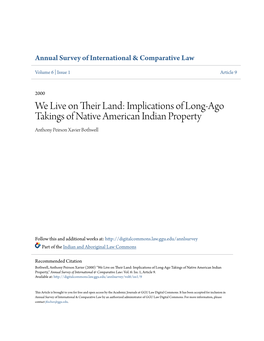 Implications of Long-Ago Takings of Native American Indian Property Anthony Peirson Xavier Bothwell