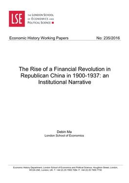 The Rise of a Financial Revolution in Republican China in 1900-1937: an Institutional Narrative