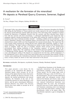 A Mechanism for the Formation of the Mineralized Mn Deposits at Merehead Quarry, Cranmore, Somerset, England