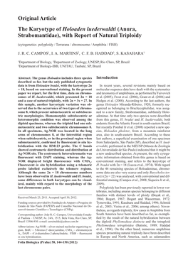 Original Article the Karyotype of Holoaden Luederwaldti (Anura, Strabomantidae), with Report of Natural Triploidy