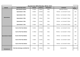Bus Services INTO Wanaka: Winter 2017 $ ORIGIN DEPARTURE POINT DEPART ARRIVE FREQUENCY COMPANY PRICE Athol Street Carpark 8.10Am 9.56Am Daily Newmans Intercity $15-35