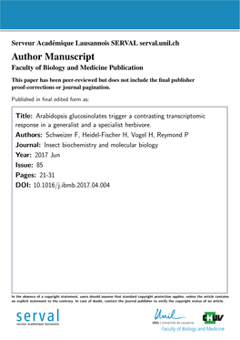 Author Manuscript Faculty of Biology and Medicine Publication