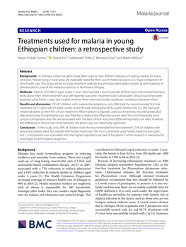 Treatments Used for Malaria in Young Ethiopian Children