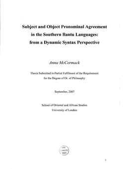 Subject and Object Pronominal Agreement in the Southern Bantu Languages: from a Dynamic Syntax Perspective