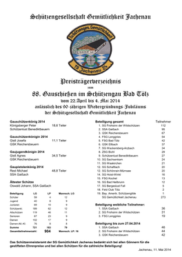 88. Gauschießen Im Schützengau Bad Tölz Vom 22.April Bis 4