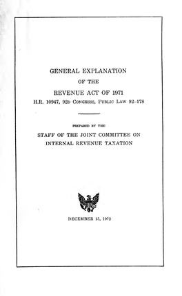 General Explanation of the Revenue Act of 1971, H.R. 10947, 92D Congress, Public Law 92-178