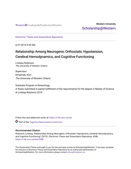 Relationship Among Neurogenic Orthostatic Hypotension, Cerebral Hemodynamics, and Cognitive Functioning