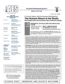 The Humans Return to the Studio Chairman Jeff Bamford Engineering Harmonics Bob Doidge (Grant Avenue Studio), Barry Henderson (Radar) (416) 465-3378