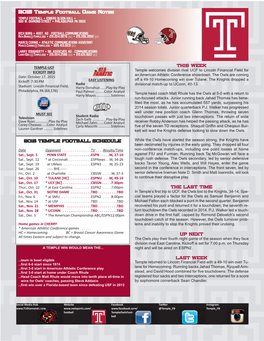 This Week Temple Welcomes Division Rival UCF to Lincoln Financial Field