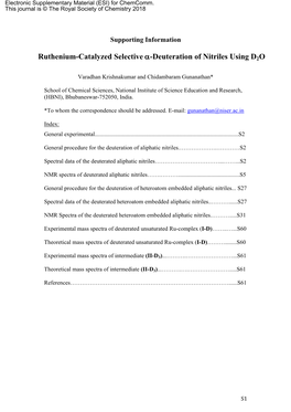 Ruthenium-Catalyzed Selective Α-Deuteration of Nitriles Using