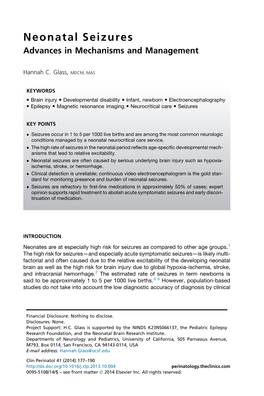 Neonatal Seizures Advances in Mechanisms and Management