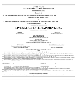 LIVE NATION ENTERTAINMENT, INC. (Exact Name of Registrant As Specified in Its Charter)