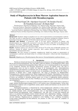 Study of Megakaryocytes in Bone Marrow Aspiration Smears in Patients with Thrombocytopenia