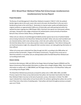 2011 Wood River Wetland Yellow Rail (Coturnicops Neveboracensis Noveboracensis) Survey Report