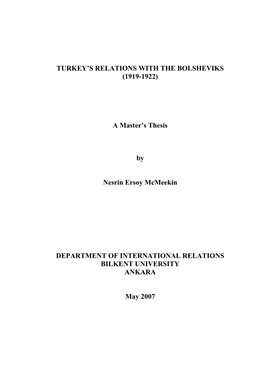 Turkey's Relations with the Bolsheviks