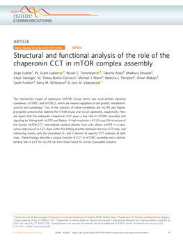 Structural and Functional Analysis of the Role of the Chaperonin CCT in Mtor Complex Assembly