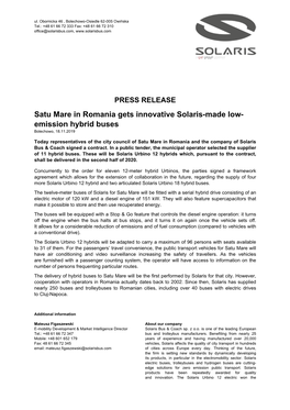 Satu Mare in Romania Gets Innovative Solaris-Made Low-Emission Hybrid