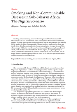 Smoking and Non-Communicable Diseases in Sub-Saharan Africa: the Nigeria Scenario Abayomi Ayodapo and Babalola Ibisola