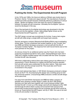 Pushing the Limits: the Experimental Aircraft Program