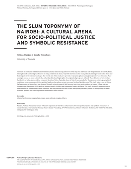 The Slum Toponymy of Nairobi: a Cultural Arena for Socio-Political Justice and Symbolic Resistance