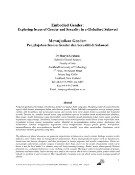 Embodied Gender: Exploring Issues of Gender and Sexuality in a Globalised Sulawesi