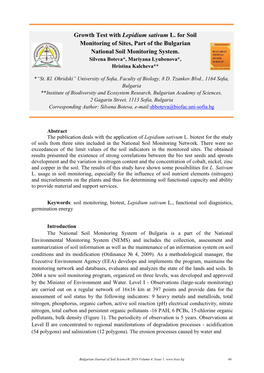 Growth Test with Lepidium Sativum L. for Soil Monitoring of Sites, Part Of