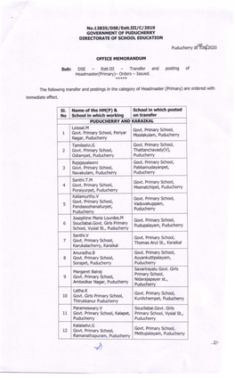 Sub: DSE Estt-I[ Transfer and Posting of Headmaster(Primary)- Orders - Issued