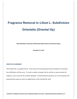 Fragrance Removal in Lilium L. Subdivision Orientalis (Oriental Lily) I