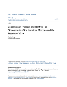 Constructs of Freedom and Identity: the Ethnogenesis of the Jamaican Maroons and the Treaties of 1739