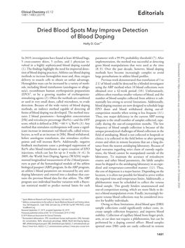 Dried Blood Spots May Improve Detection of Blood Doping Editorials