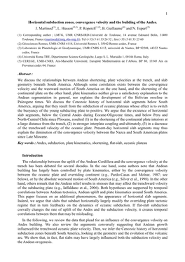 1 Horizontal Subduction Zones, Convergence Velocity And
