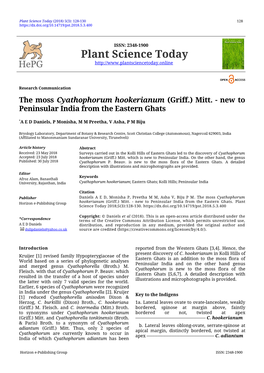 The Moss Cyathophorum Hookerianum (Griff.) Mitt.-New to Peninsular India from the Eastern Ghats