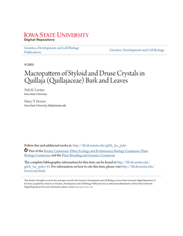 Macropattern of Styloid and Druse Crystals in Quillaja (Quillajaceae) Bark and Leaves Nels R