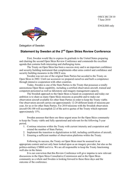 Statement by Sweden at the 2 Open Skies Review Conference