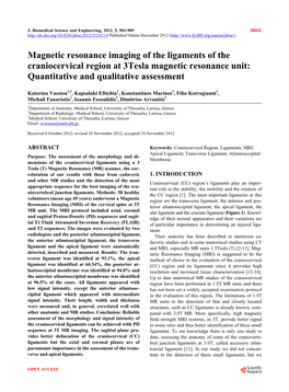 Magnetic Resonance Imaging of the Ligaments of the Craniocervical Region at 3Tesla Magnetic Resonance Unit: Quantitative and Qualitative Assessment