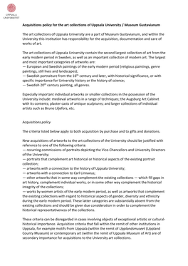 Acquisitions Policy for the Art Collections of Uppsala University / Museum Gustavianum