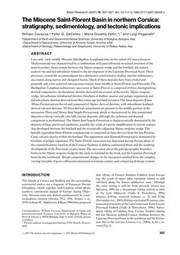 The Miocene Saint-Florent Basin in Northern Corsica: Stratigraphy, Sedimentology, and Tectonic Implications William Cavazza,N Peter G